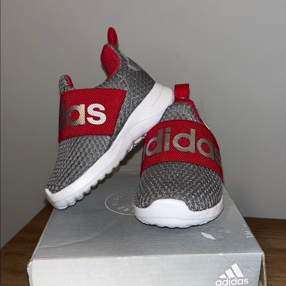 Adidas Toddler Kids' Gray and Red Slip-On Shoes 4K